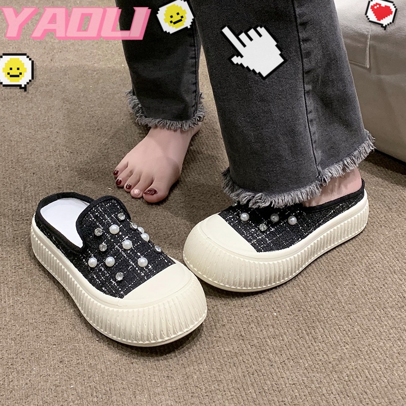 Dép Lười Bít Mũi Đính Ngọc Trai Thời Trang Cho Nữ