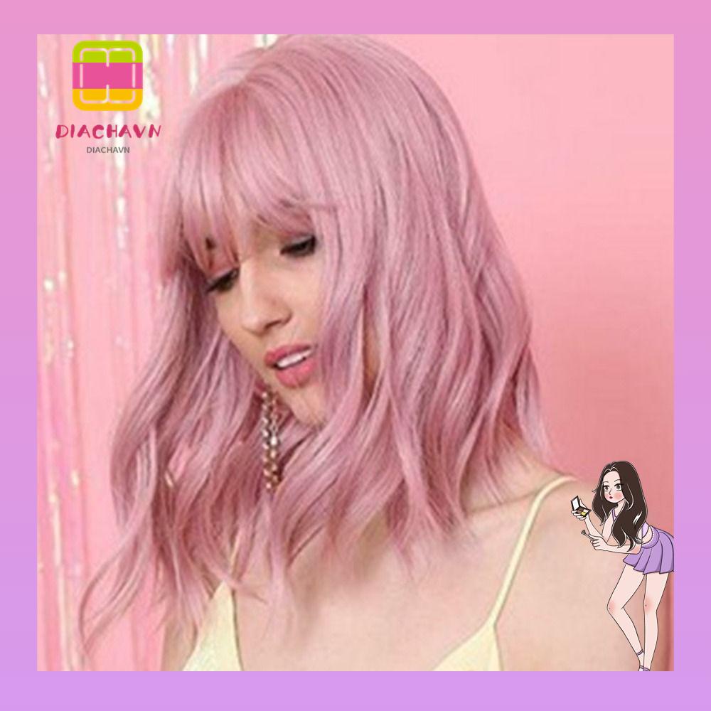 Bộ Tóc Giả Màu Hồng Kiểu Gợn Sóng Chịu Nhiệt Độ Cao Thời Trang Cho Nữ