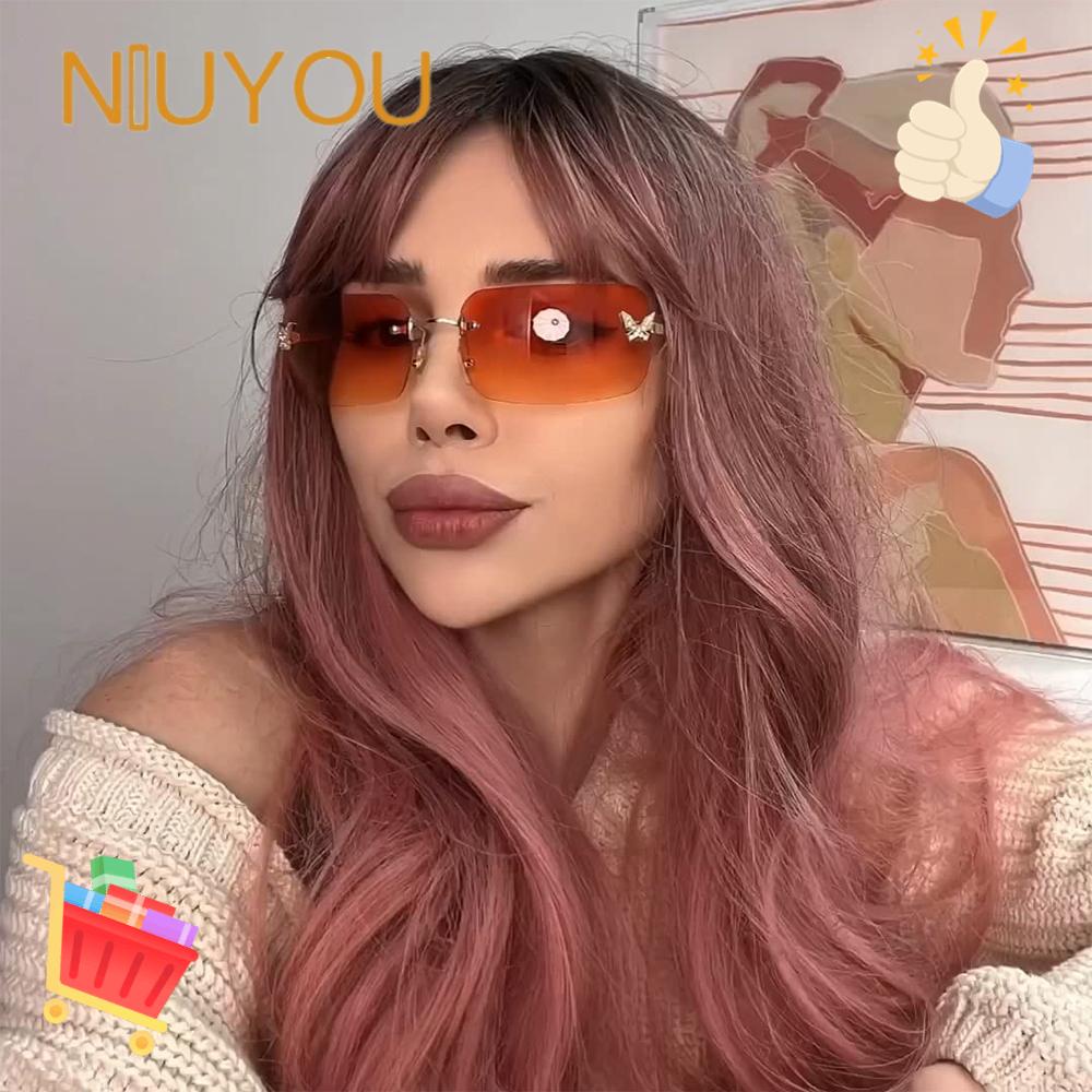 Kính Mát Không Gọng Chống Tia UV Trang Trí Hình Bướm Phong Cách Cổ Điển