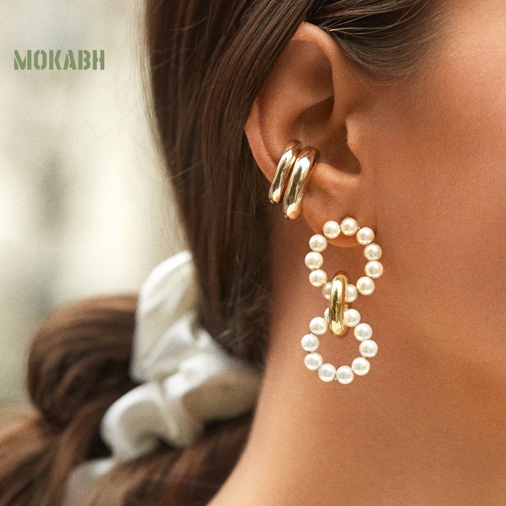 Abh Bông Tai Hình Tròn Đính Ngọc Trai Nhân Tạo Phong Cách Bohemian Thời Trang