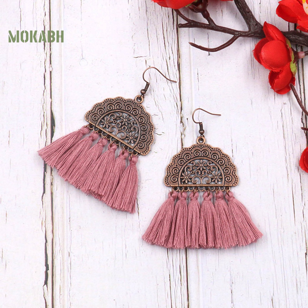 1 Cặp Bông Tai Hợp Kim Dạng Cánh Quạt Tua Rua Phong Cách Bohemia