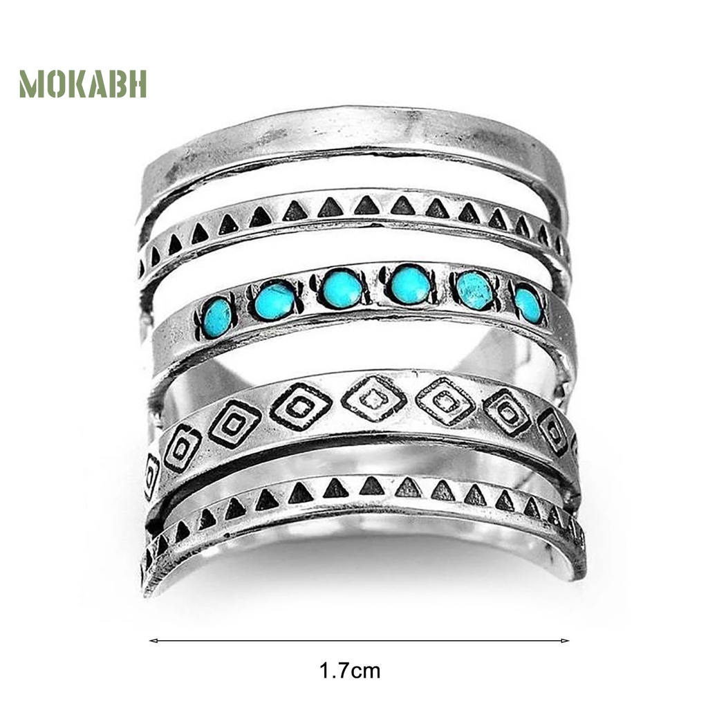 [Mok Abh] Nhẫn Đeo Khớp Ngón Tay Nhiều Lớp Họa Tiết Biểu Tượng Đính Đá Ngọc Lam Phong Cách Bohomia