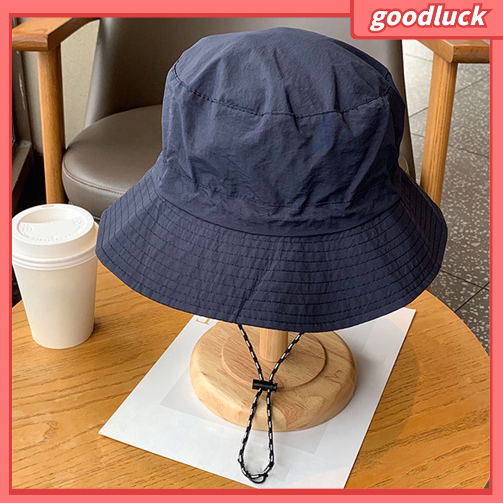 Nón Vành Tròn Màu Trơn Chống Gió Chống Nắng Thoáng Khí Có Dây Cố Định Cho Nam Và Nữ