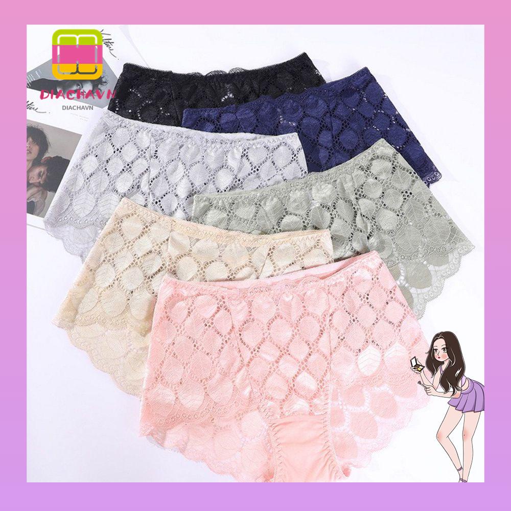 Quần Lót Cotton Lưng Cao Phối Lưới Thoáng Khí Quyến Rũ Cho Nữ