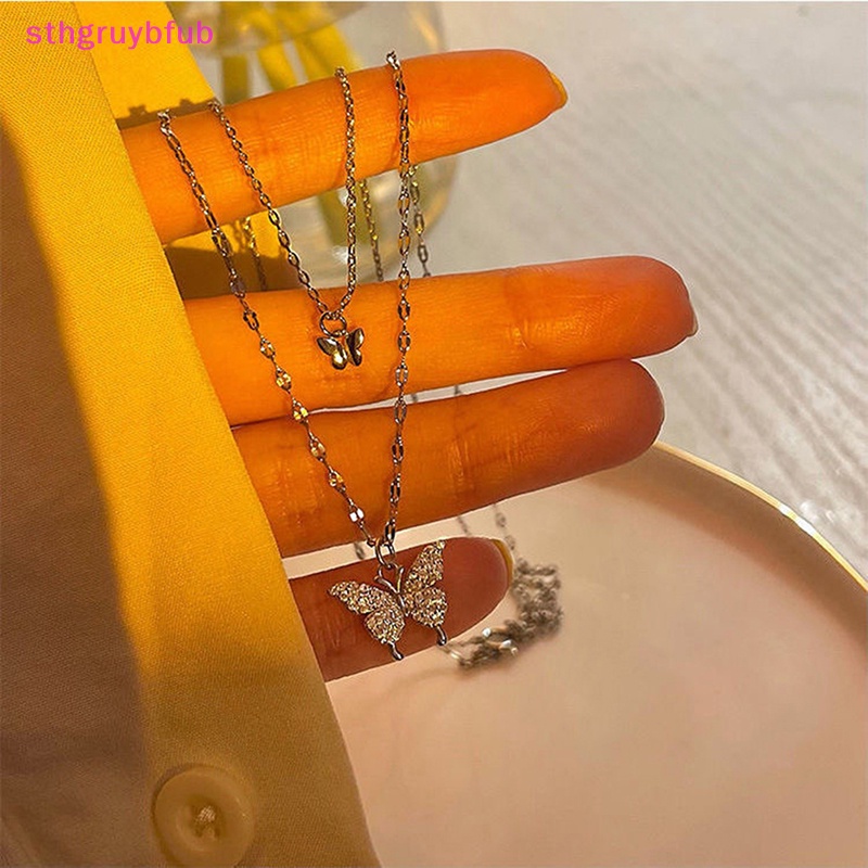 Vòng cổ Hai Lớp Mặt Hình Bướm Lấp Lánh Thời Trang Dành Cho Nữ