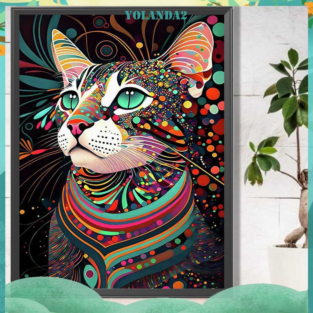 Tranh Đính Đá Kim Cương Toàn Bộ 5D DIY Hình Vẽ Mèo Trang Trí Nhà Cửa