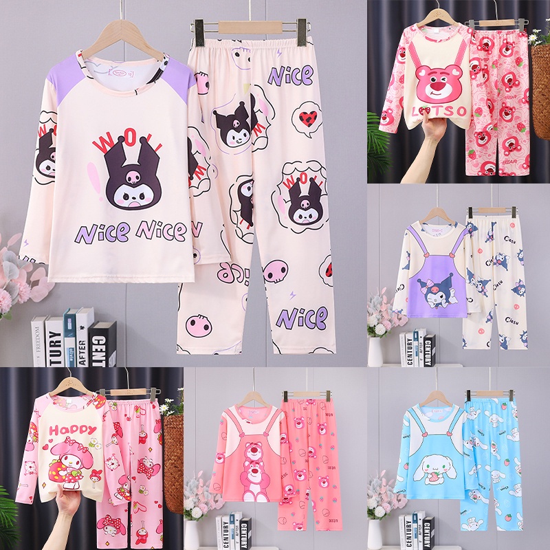 Bộ Đồ Ngủ Gấu Dâu Pijama Cho Bé Gái Tay Dài In Họa Tiết Hoạt Hình Kuromi Cinnamoroll Dễ Thương Thoải Mái