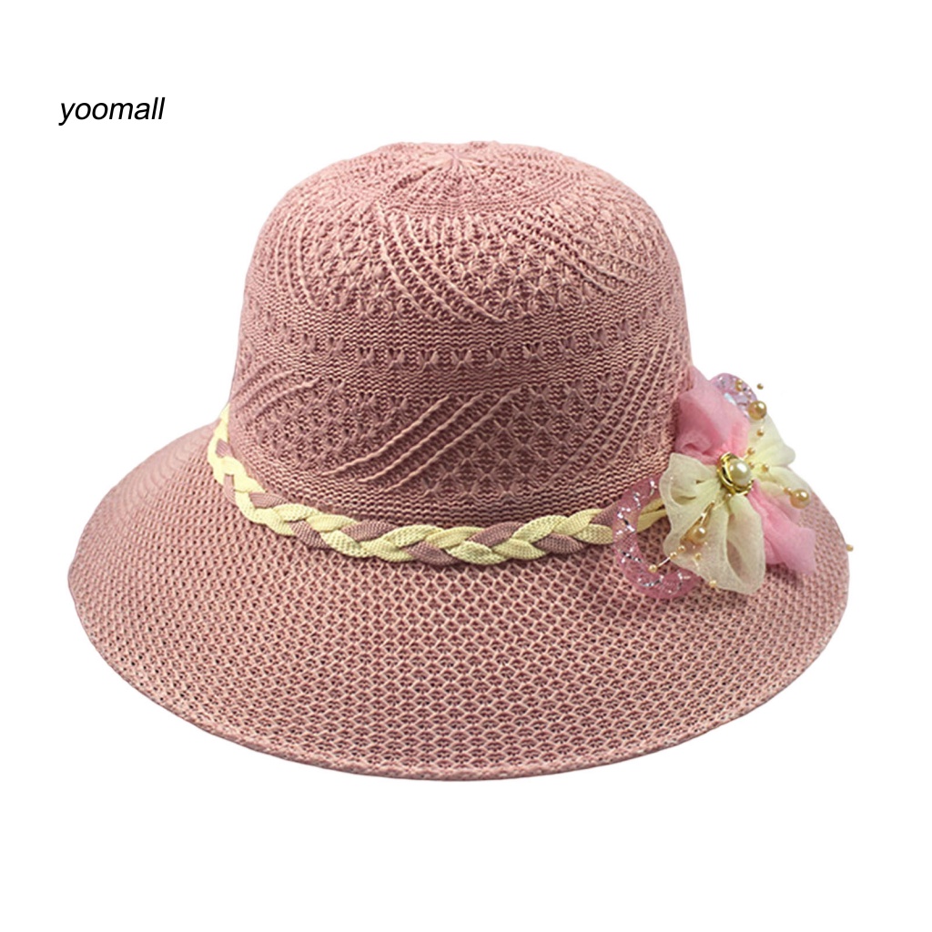 Mũ Tai Bèo Vành Rộng Chống Nắng Đính Hoa Giả Và Ngọc Trai Thời Trang Đi Biển Cho Nữ