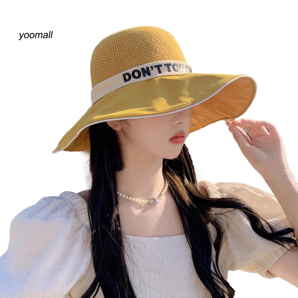 Mũ Tai Bèo Rộng Vành Chống Nắng Phối Ruy Băng In Chữ Thời Trang Mùa Hè Cho Nữ