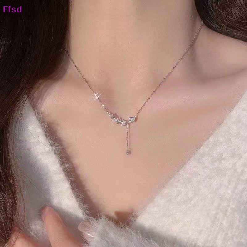 {Ffsd} Vòng cổ Mặt Hình Lá Tua Rua Đính Đá Zircon Thanh Lịch Thời Trang Làm Quà Tặng Cho Nữ