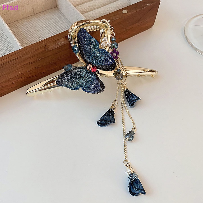 {Ffsd} Kẹp Tóc Kim Loại Hình Bướm Đính Kim Cương Pha Lê Tua Rua Hàn Quốc Cho Nữ * Bán Chạy