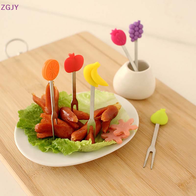 Nĩa Ăn Trái Cây Mini Bằng Thép Không Gỉ Và Silicon Mới