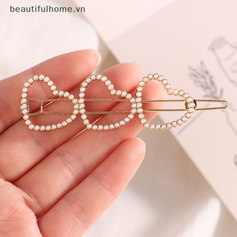 1 Kẹp Tóc Hình Quạt / Trái Tim Đính Đá / Ngọc Trai Thời Trang Cho Nữ
