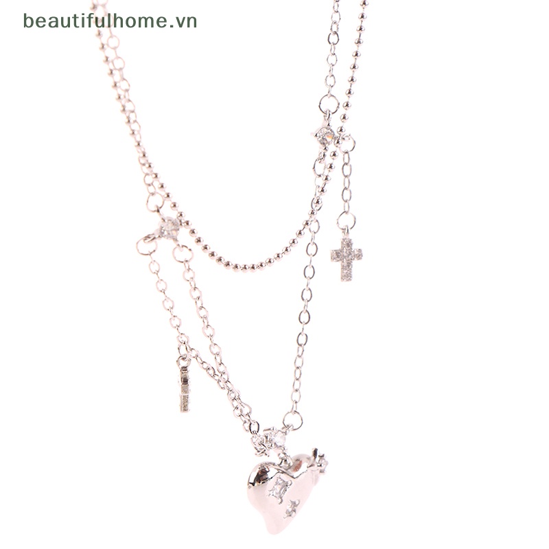 [beautifulhome] Vòng Cổ Choker Dây Xích Mặt Chữ Thập Đính Đá Zircon Trái Tim Cho Nữ Dự Tiệc [beauty]