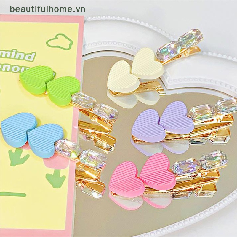 Kẹp Tóc Đính Đá Trái Tim Nhiều Màu Sắc Phong Cách Hàn Quốc Dễ Thương Cho Nữ