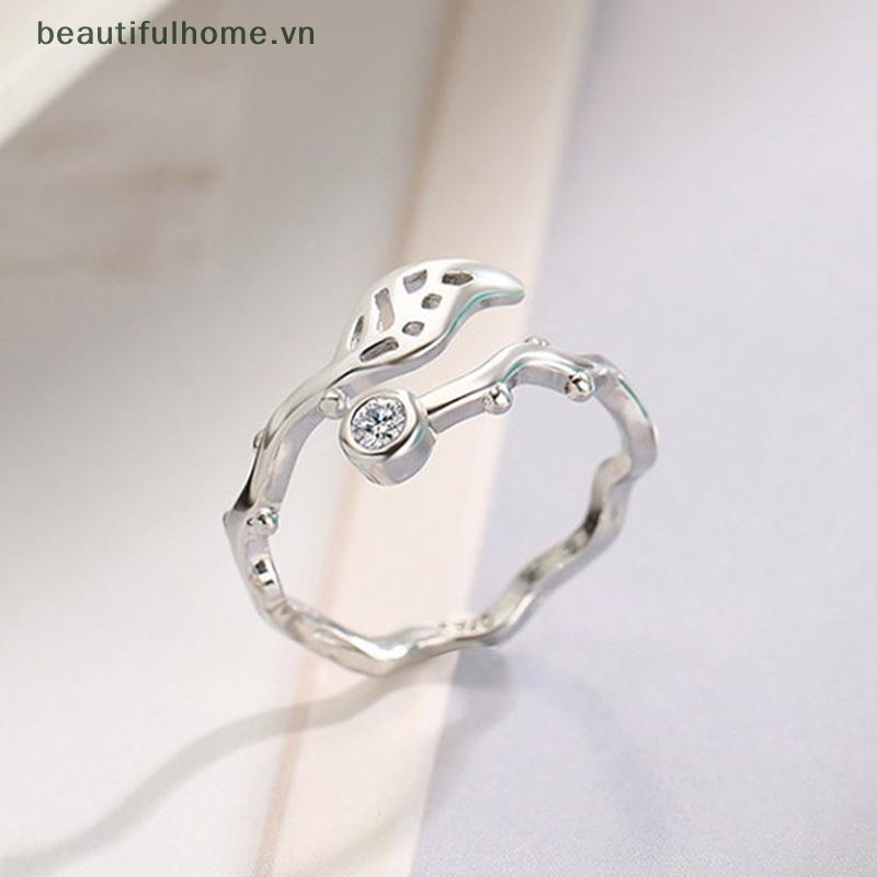 [beautifulhome] Nhẫn Dạng Hở Hình Lá Mây Lượn Sóng Màu Bạc Thiết Kế Độc Đáo Trang Sức Đám Cưới Cho Nữ [beauty