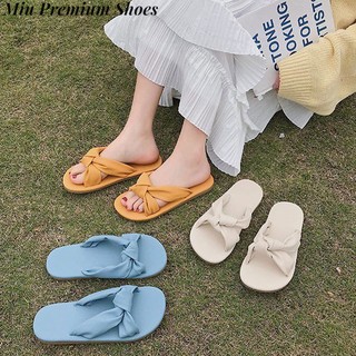 Dép sandal đế bệt mềm quai chéo đính nơ thời trang cho nữ