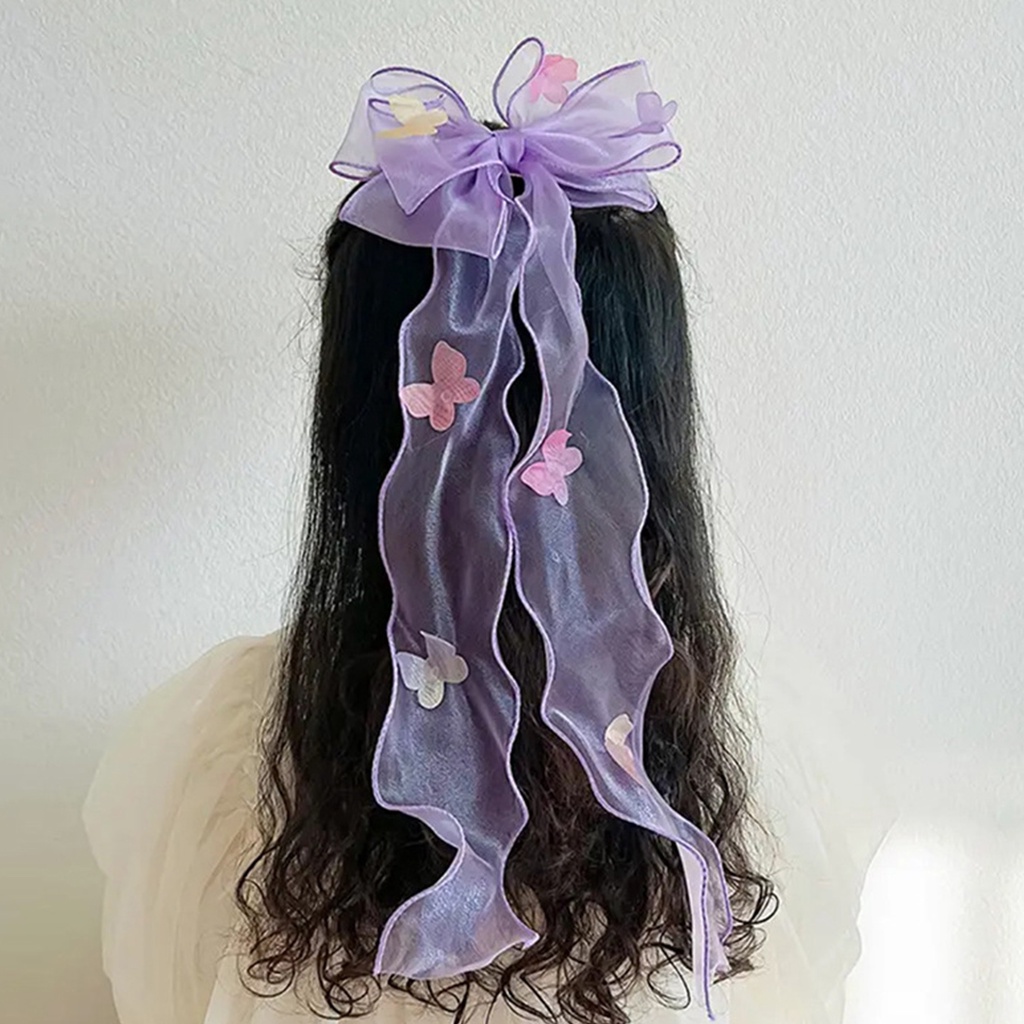 Kẹp Tóc Nơ Ruy Băng Dài Màu Trơn Xinh Xắn Cho Bé Gái Màu Sắc