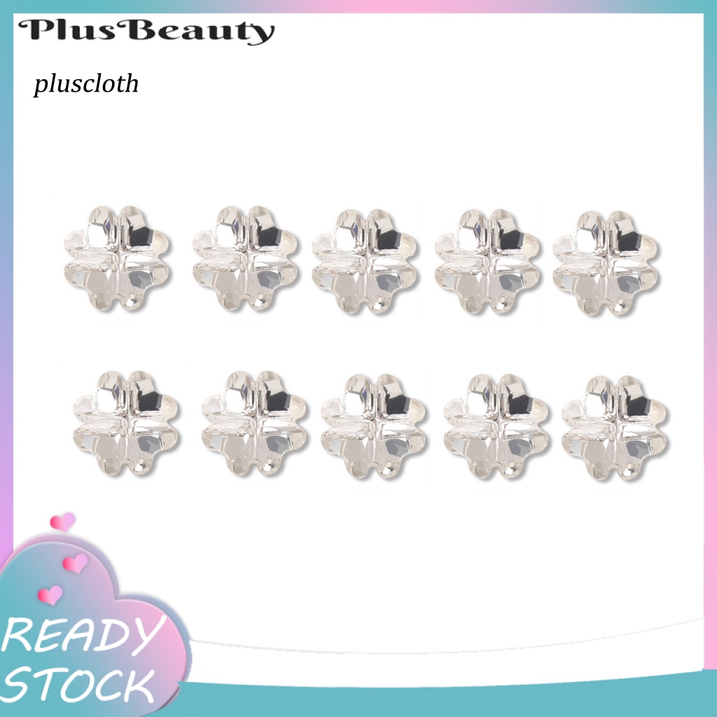 Set 10 Phụ Kiện Trang Trí Móng Tay Nghệ Thuật Hình Cỏ Bốn Lá Màu Sắc Lấp Lánh