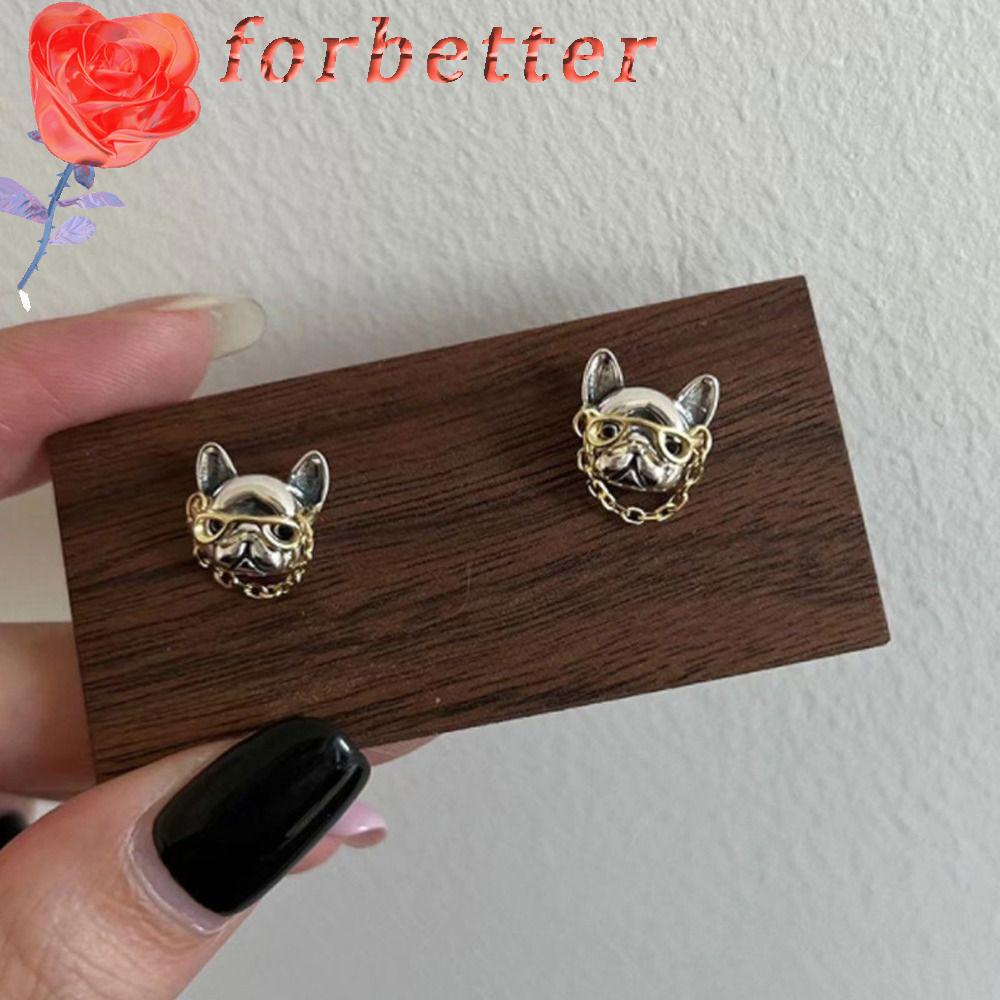 Khuyên Tai Hình Chó Bull Đeo Kính Mắt Xích Mở Bằng Hợp Kim Đồng Tinh Tế Cá Tính Cho Nữ