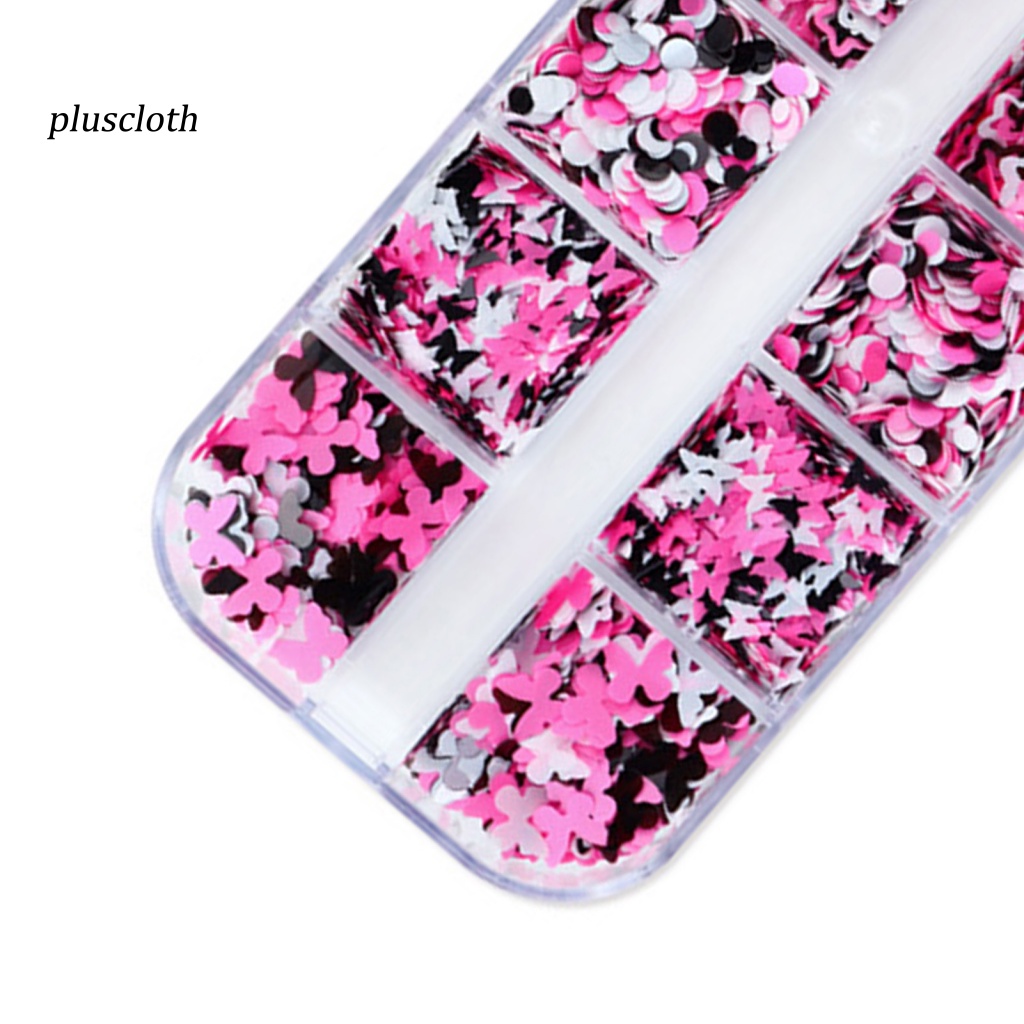 1 Hộp 12 Ngăn Đựng Hạt Kim Sa Tròn / Bướm / Ngôi Sao / Trái Tim Trang Trí Móng Tay Nghệ Thuật