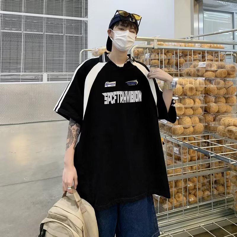 Áo Thun Polo Ngắn Tay Màu Sắc Tương Phản Phong Cách Đường Phố Mỹ Thời Trang Mùa Hè Cho Nam Và Nữ