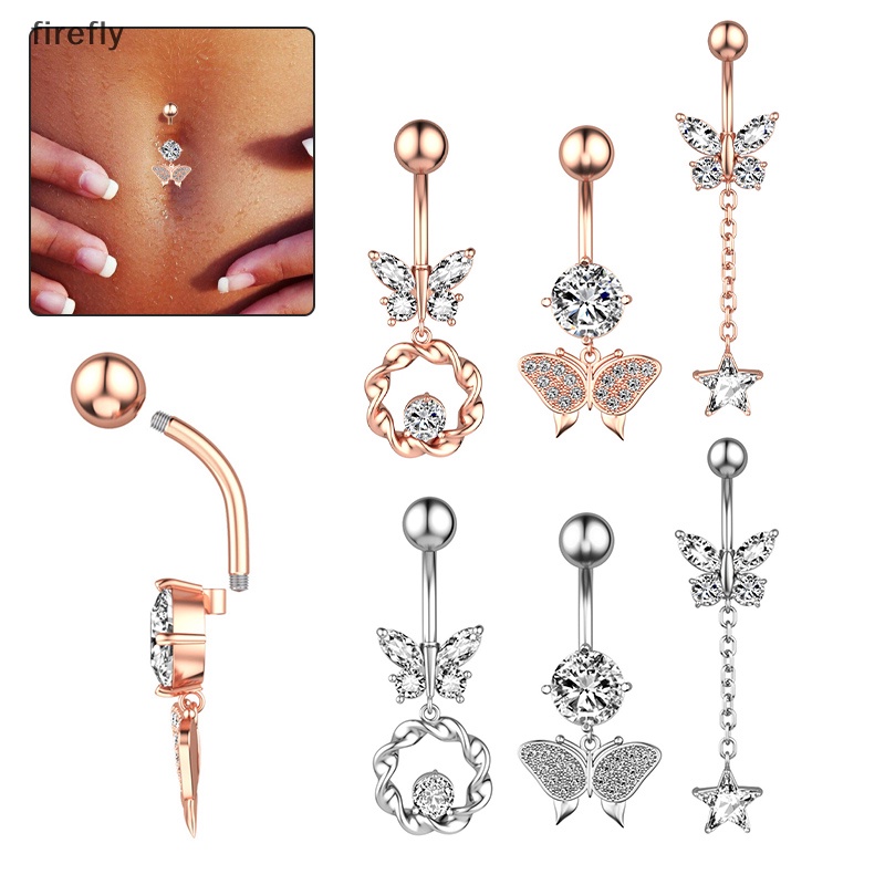 Khuyên Rốn Hình Bướm Đính Đá Bằng Thép Không Gỉ