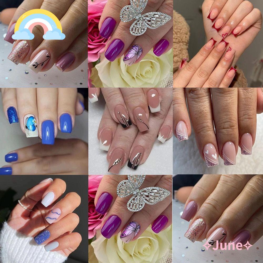 JUNE Set 24 Móng Tay Giả Trang Trí Xinh Xắn