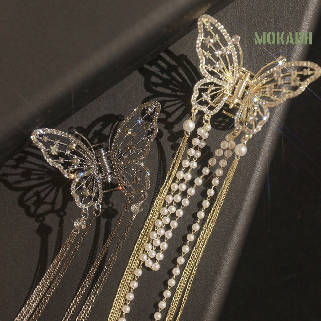 Kẹp Tóc Hình Bướm Rỗng Đính Ngọc Trai Giả Sang Trọng Chống Trượt