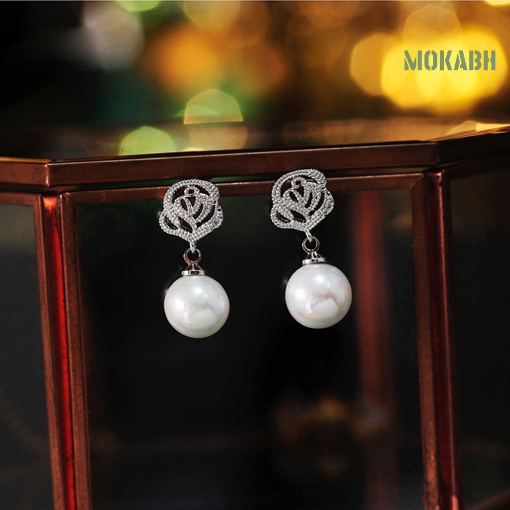 [Mokabh] Khuyên Tai Hợp Kim Tròn Đính Ngọc Trai Giả Thoải Mái Mặc Hàng Ngày Cho Nữ