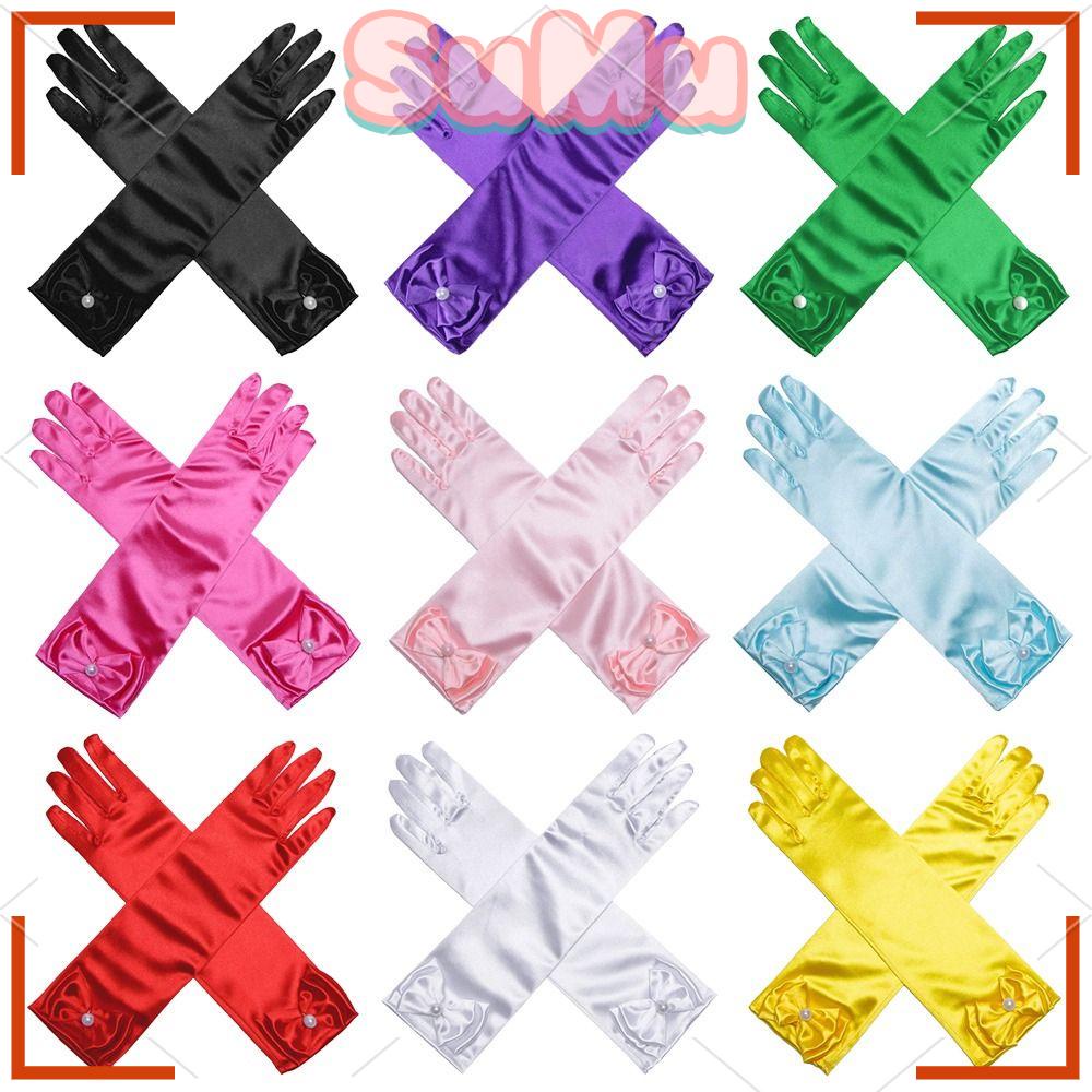 Găng Tay Dài Vải Satin Đính Kim Sa Lấp Lánh Dành Cho Bé Biểu Diễn Nhảy Múa