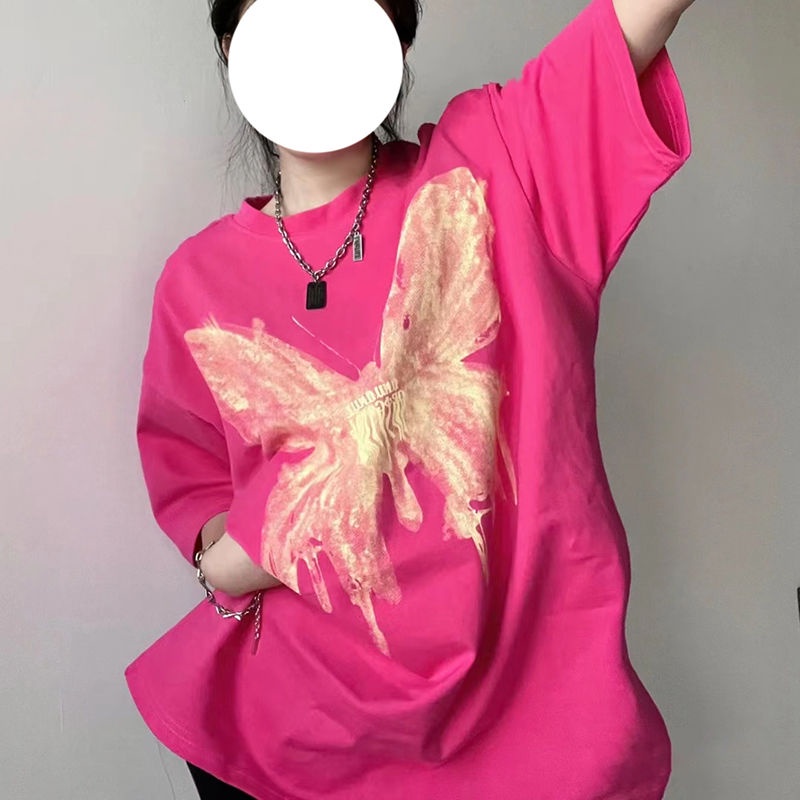 Áo Thun 100% Cotton Tay Ngắn In Họa Tiết Bươm Bướm Thời Trang Mùa Hè Dành Cho Nữ