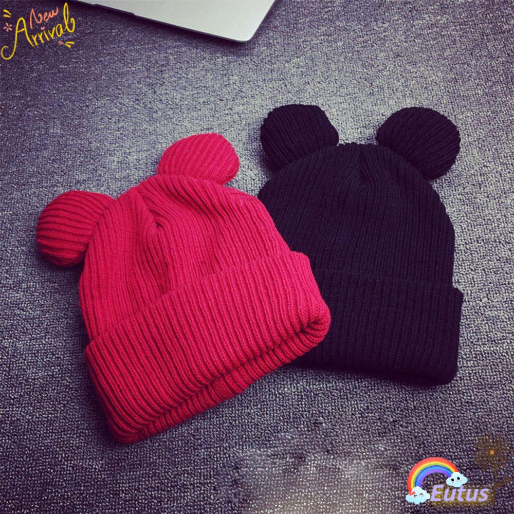 Mũ Len Dệt Kim Dày Dặn Mềm Mại Đính Hai Tai Mèo Thời Trang Mùa Đông Cho Nữ