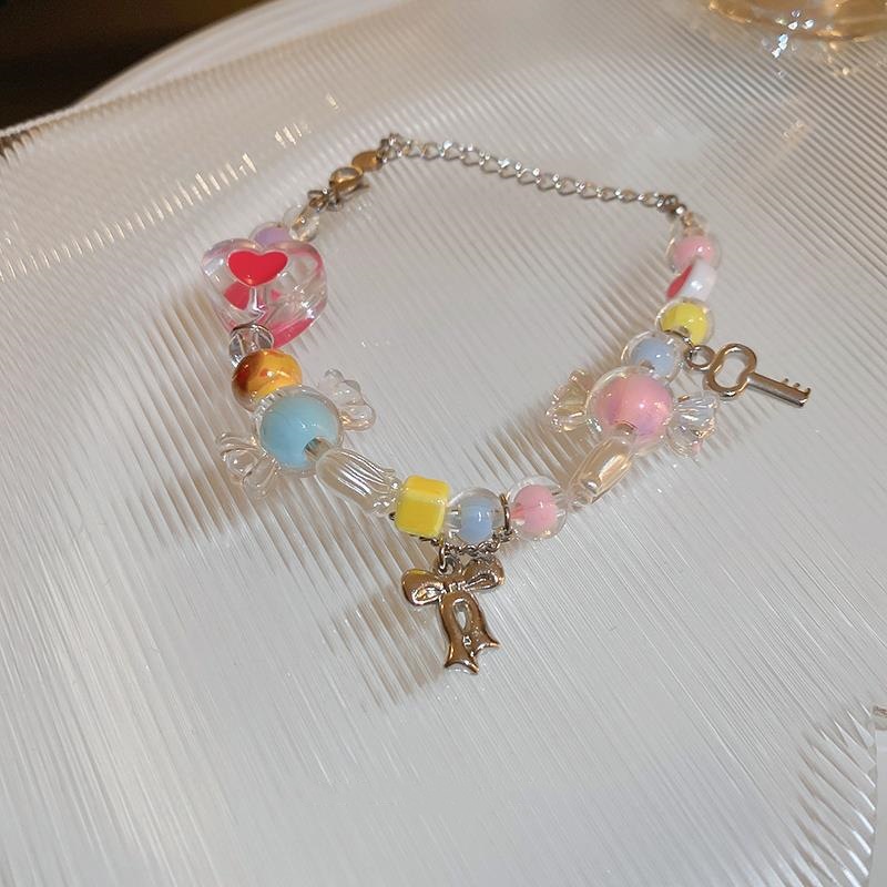 Màu Sắc Vòng Tay Trang Sức Mặt Hình Trái Tim Màu Kẹo Ngọt Thời Trang 2023 Cho Nữ