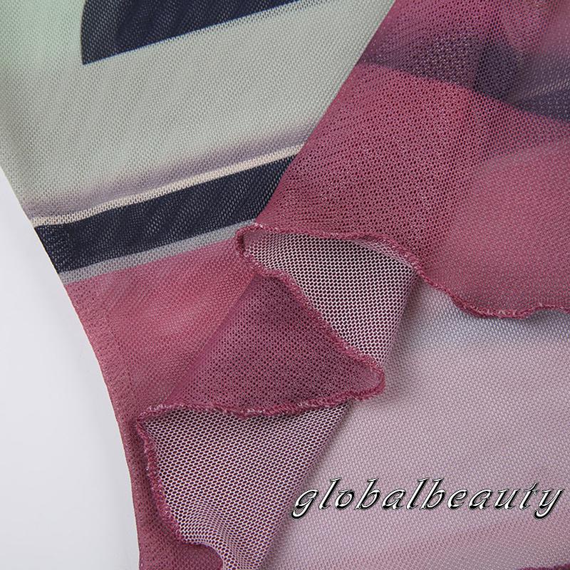 Áo Croptop Tay Ngắn Cổ Tròn In Chữ Phối Lưới Thời Trang Mùa Hè Cho Nữ