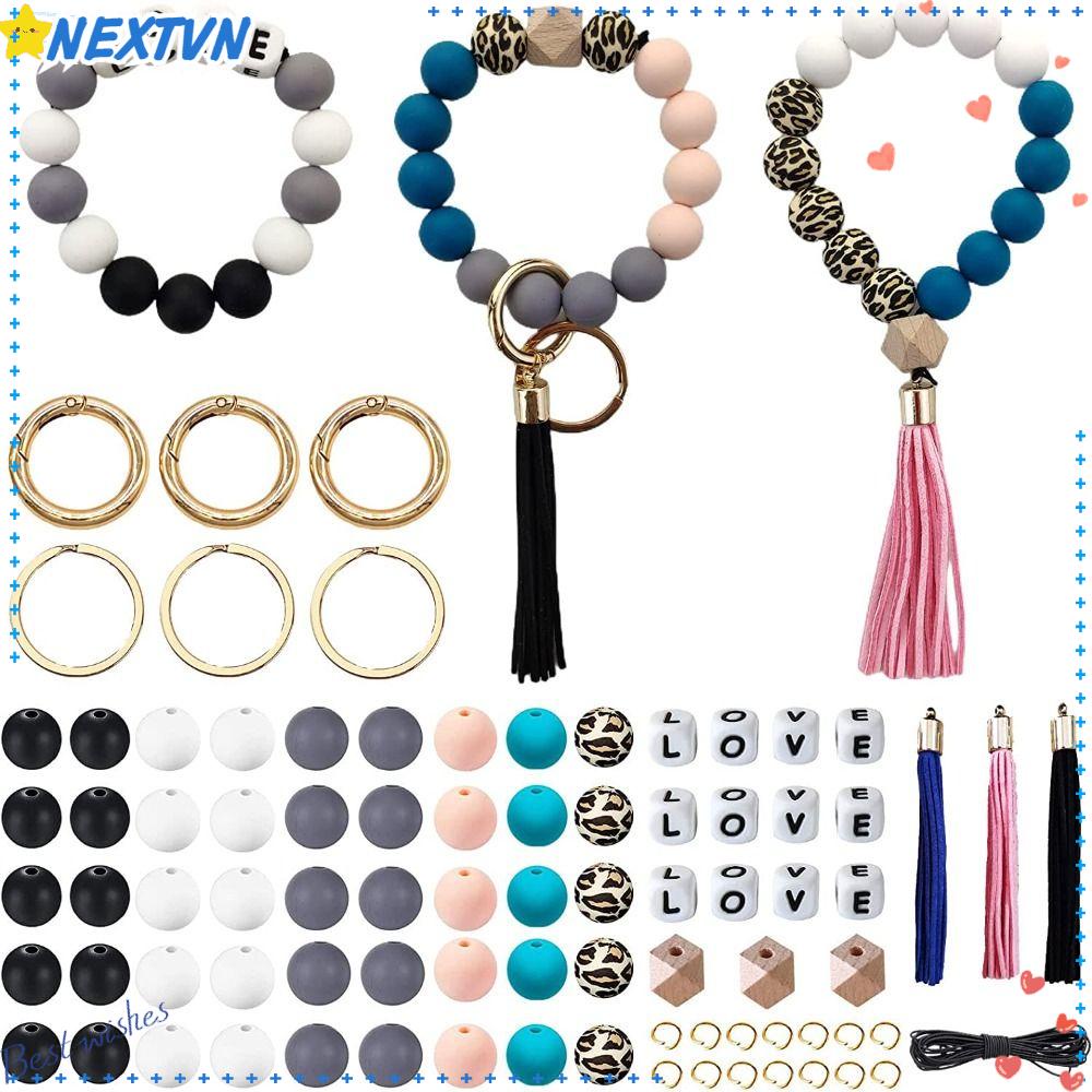 Bộ 84 Hạt Silicone In Chữ Làm Vòng Tay / Móc Khóa