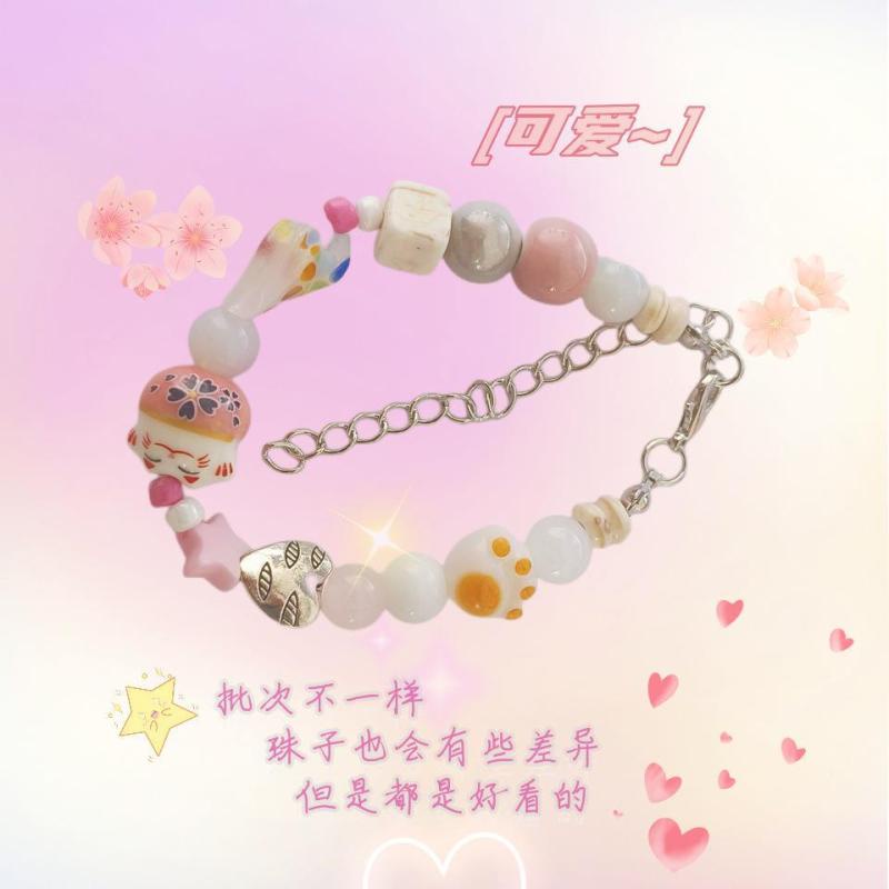 Vòng Tay Chuỗi Hạt Thiết Kế Mèo May Mắn Hoạt Hình Dễ Thương Ngọt Ngào Dễ Phối Đồ niche Cho Nữ