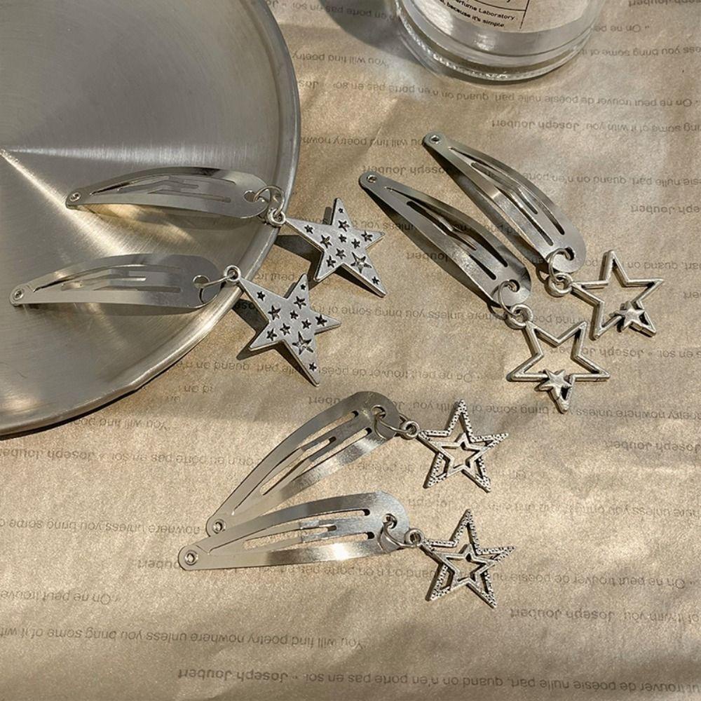 Kẹp Tóc Hình Ngôi Sao Năm Cánh Bằng Kim Loại Màu Bạc Dễ Thương Cho Nữ