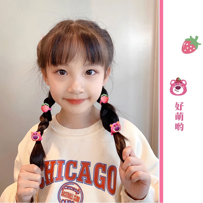 Dây Buộc Tóc Cao Su Co Giãn Hình Gấu Và Dâu Tây Dễ Thương Cho Bé Gái Set 10
