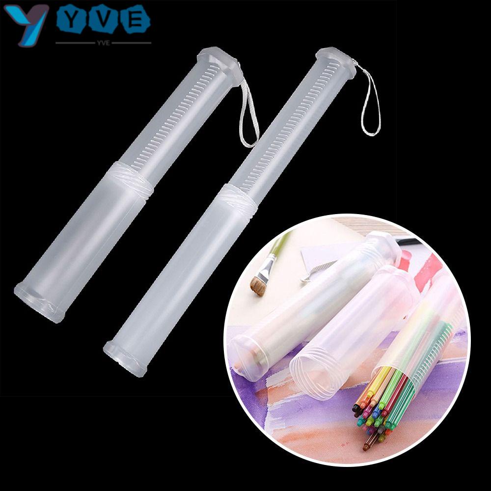 Bộ 2 Hộp Đựng Cọ Vẽ Hình Trụ Bằng Nhựa Trong Suốt Nhỏ Gọn Tiện Dụng Cho Trường Học / Văn Phòng