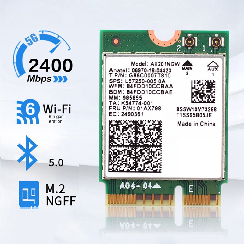 Thẻ Mạng Wifi 6 AX201 AX201NGW AX201 Bluetooth 5.0 Băng Tần Kép 2.4G / 5G AX201NGW 2.4Ghz / 5Ghz 802.11Ac / AX201NGW