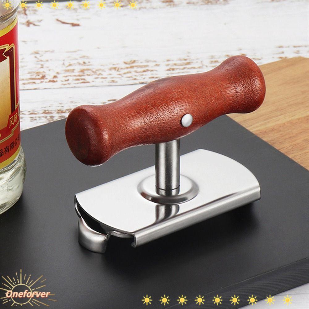 Dụng Cụ Mở Nắp Chai Lọ Bằng Thép Không Gỉ Với Tay Cầm Bằng Gỗ