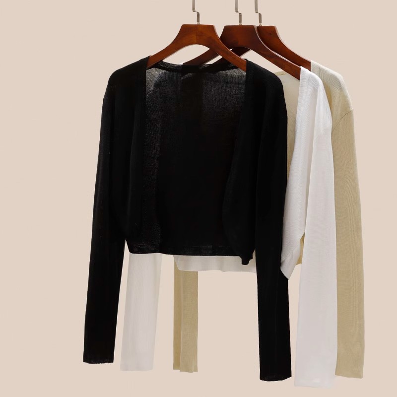 Áo Cardigan Dệt Kim Tay Dài Chống Nắng Không Nút Thời Trang