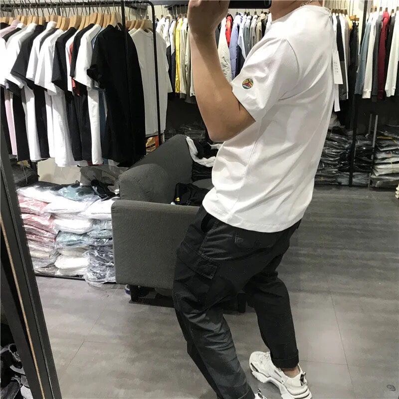 Áo Thun Cổ Tròn Dáng Ôm Thêu Hoạ Tiết Đơn Giản Trẻ Trung Dành Cho Nam Giới