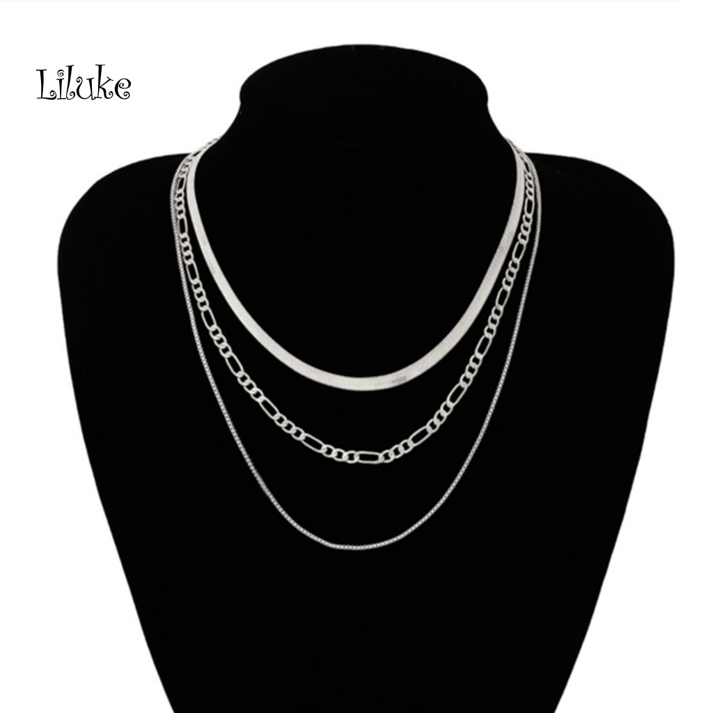 Lk Vòng Cổ Dây Chuyền Xương Rắn 3 Lớp Màu Vàng / Bạc Tùy Chỉnh Thời Trang Làm Quà Tặng Cho