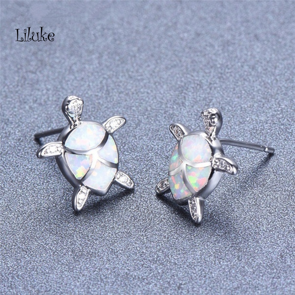Bộ Vòng cổ + Đôi Khuyên Tai Mặt Hình Rùa Nhỏ Đính Đá Opal Giả Thời Trang Cho Nữ