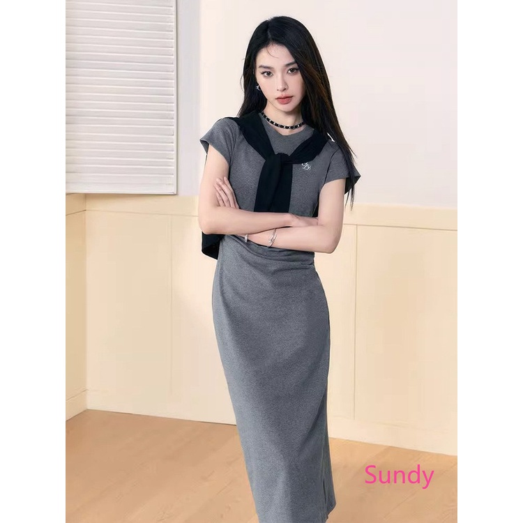 Đầm Tay Ngắn Chiết Eo Xếp Ly Lệch Tà Đơn Giản Thời Trang Mùa Hè Cho Nữ Plus Size