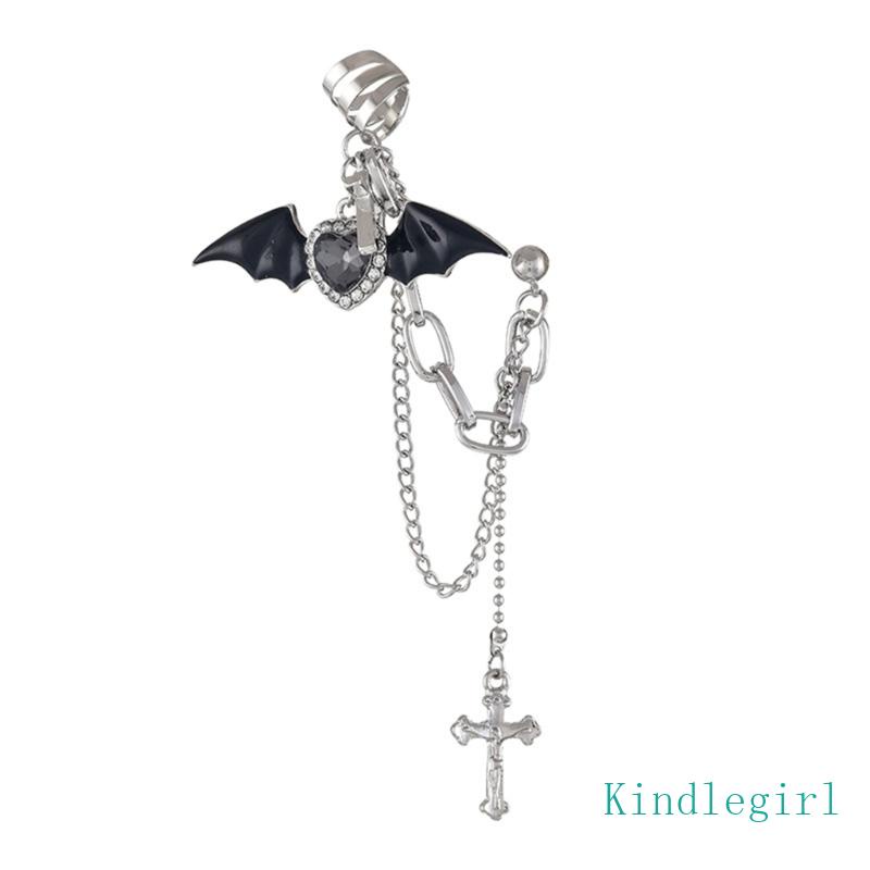 Bông Tai Dạng Kẹp Hình Thánh Giá Đính Đá Phong Cách Punk Goth Halloween Dành Cho Nữ