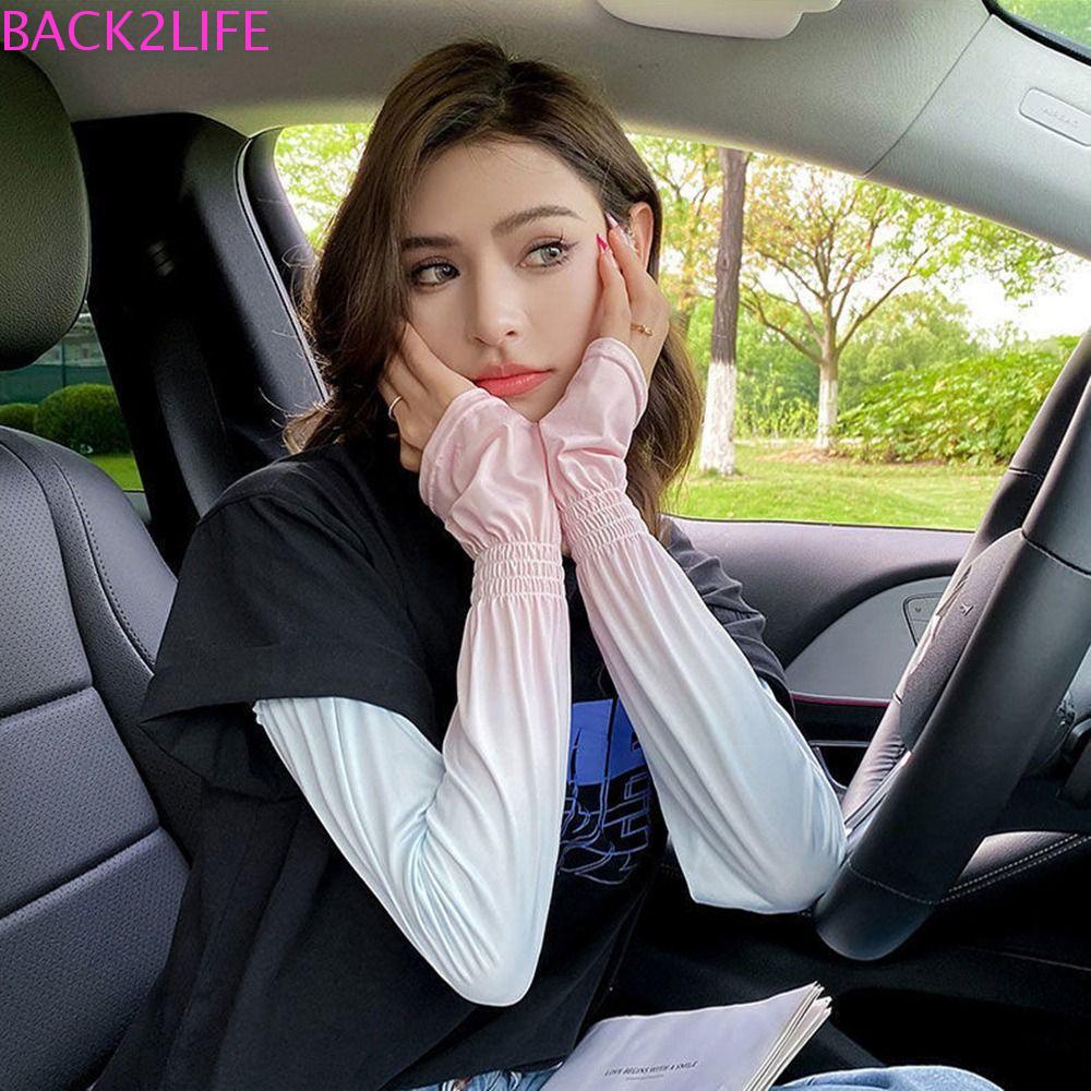 Găng Cánh Tay Chống Nắng Tia UV Bằng Lụa Lạnh Dáng Rộng Màu Gradient In Họa Tiết Vương Miện Sau Lưng2Life