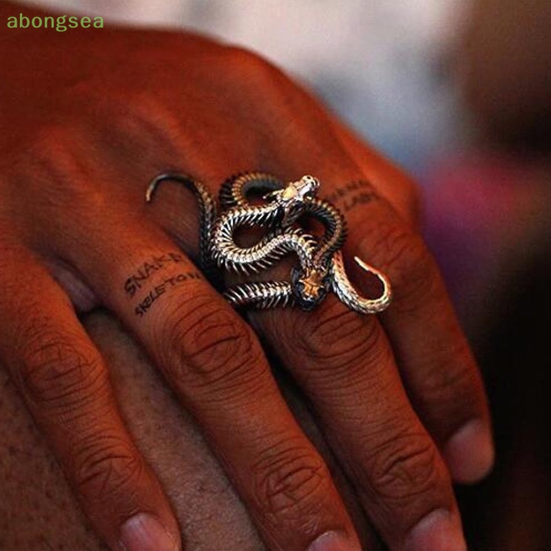 Nhẫn Hình Rắn Hổ Mang Màu Trắng Đen Phong Cách Punk Cổ Điển Thời Trang Cho Nam Và Nữ